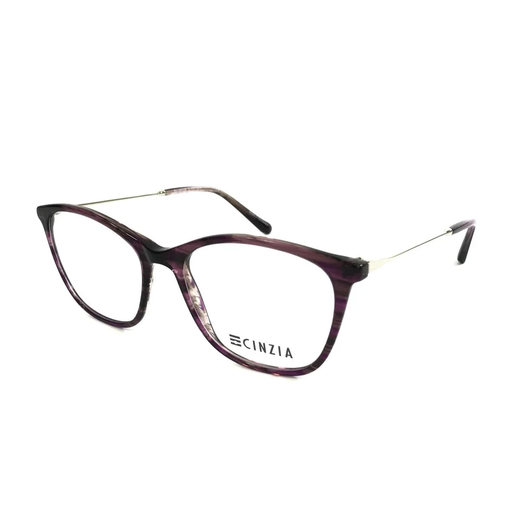Cinzia Eyeglasses Frames CIN-5135 C3 Purple Horn Silver Cat Eye 52-17-140